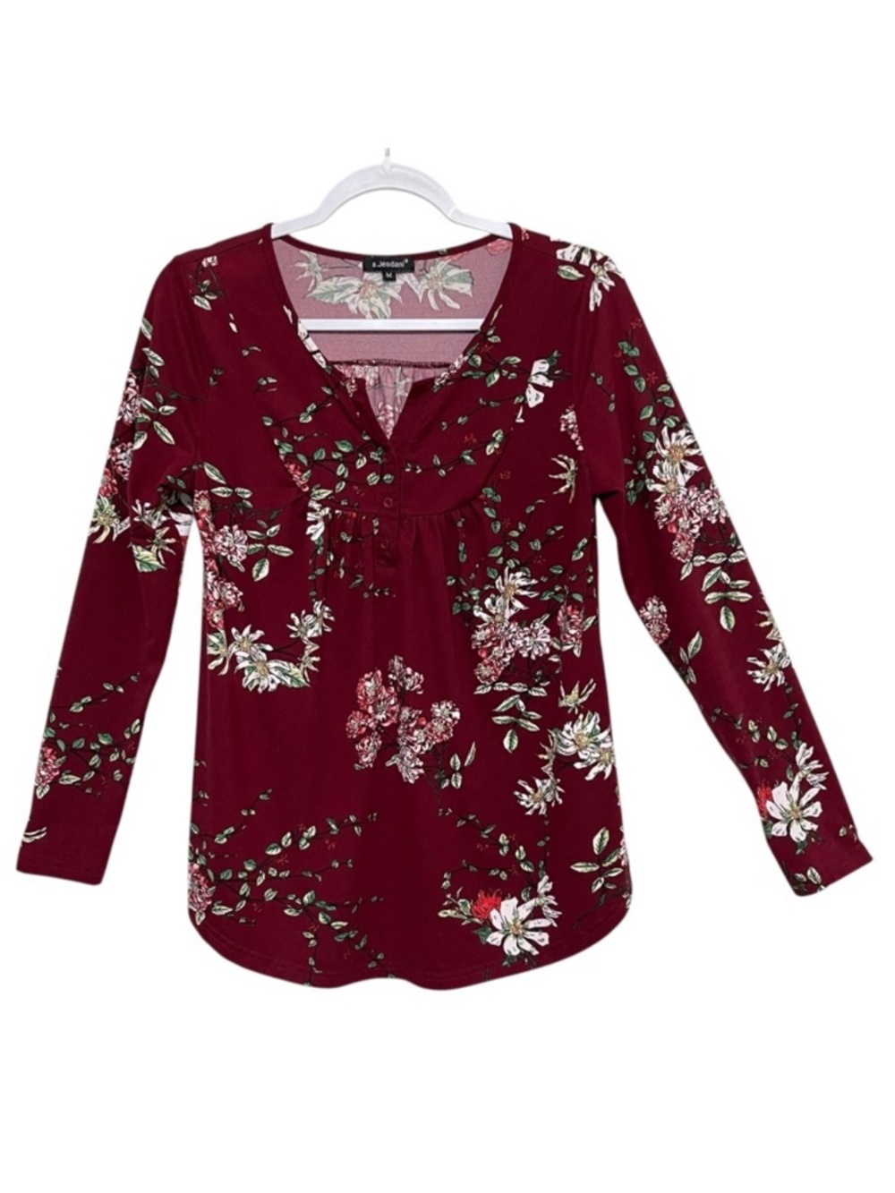 a.Jesdani Floral Blouse Romantic Whimsigoth Feminine Burgundy Long Sleeve Size M